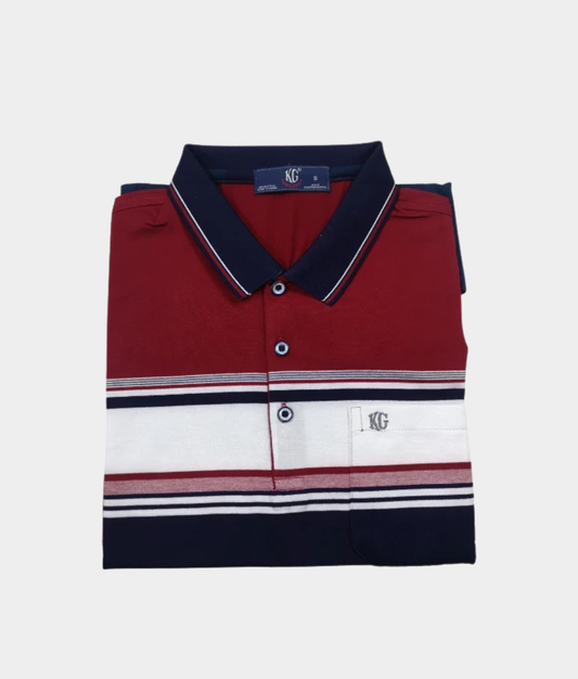 Men’s Striped Golfer – Red Navy White Casual Polo Shirt