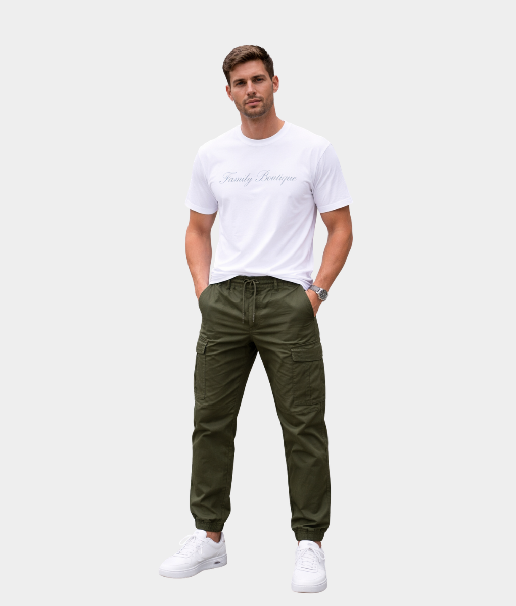 Men’s Olive Cargo Joggers – Casual Drawstring Utility Pants