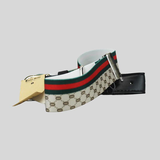 Red Stretch Adjustable Belt – “G with Red/Green Stripes” 35 mm Elastic Waistband