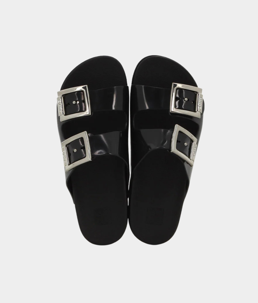 Zaxy Partner III Ladies' Double-Buckle Slide Sandals – Black