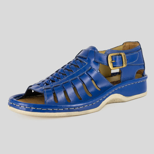 Omega Kgosi Leather Sandal – Blue Soft Saddle (Unisex Genuine Leather, Adjustable Buckle)
