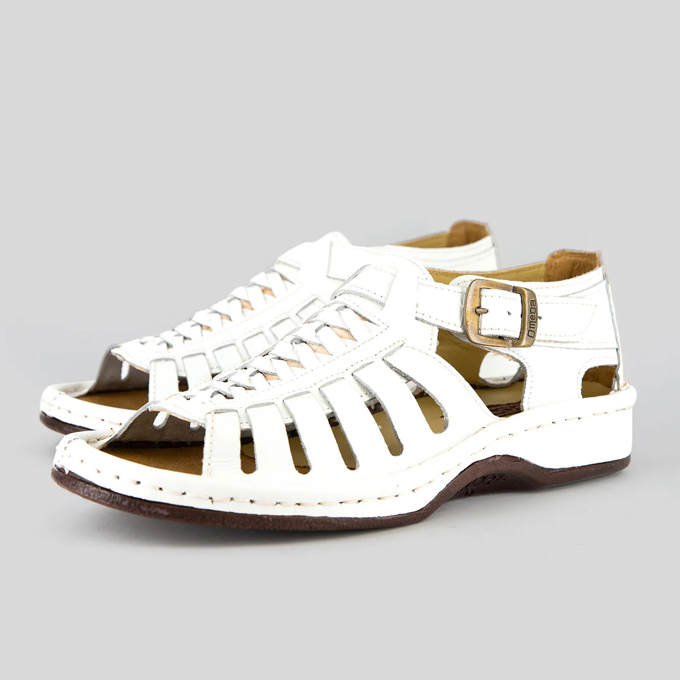 Omega Kgosi Leather Sandal – White Soft Saddle (Unisex Genuine Leather, Adjustable Buckle)