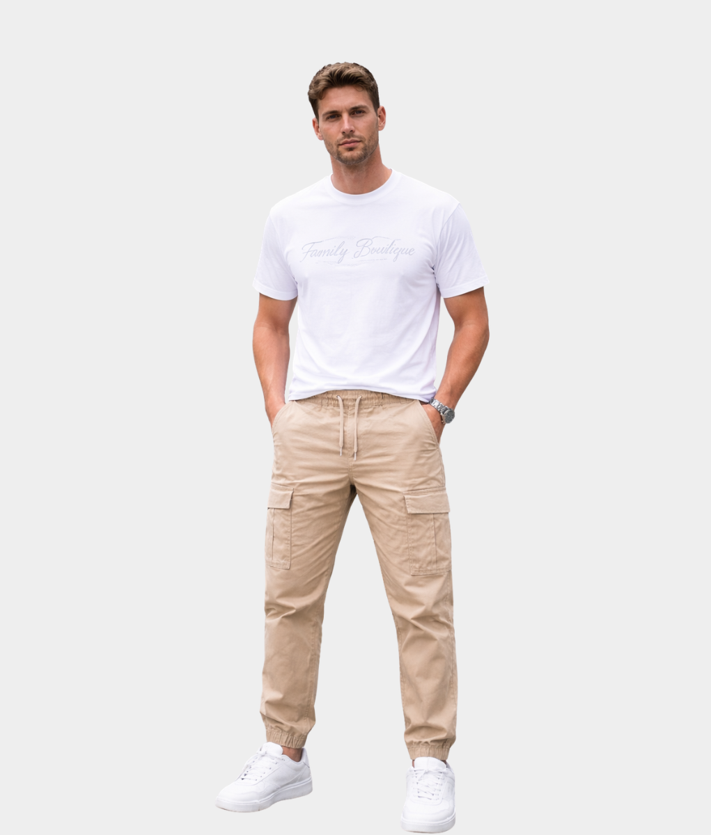 Men’s Khaki Cargo Joggers – Casual Drawstring Utility Pants