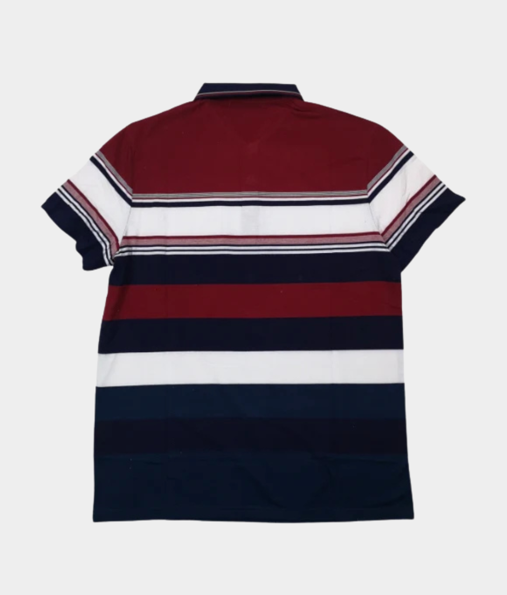 Men’s Striped Golfer – Red Navy White Casual Polo Shirt
