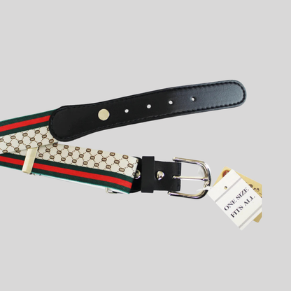 Red Stretch Adjustable Belt – “G with Red/Green Stripes” 35 mm Elastic Waistband