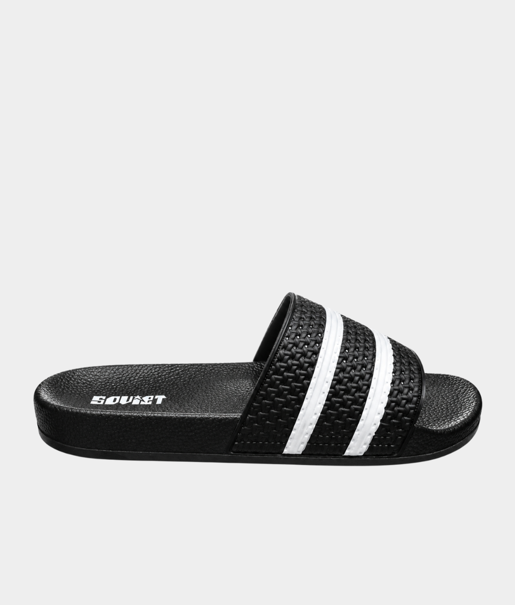 Soviet Quest Men's Stripe Pool Slide Sandal – Black & White