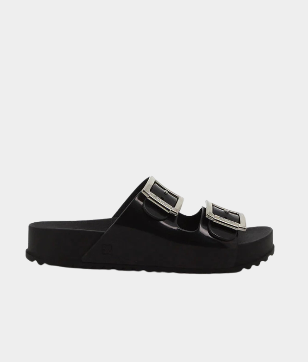 Zaxy Partner III Ladies' Double-Buckle Slide Sandals – Black