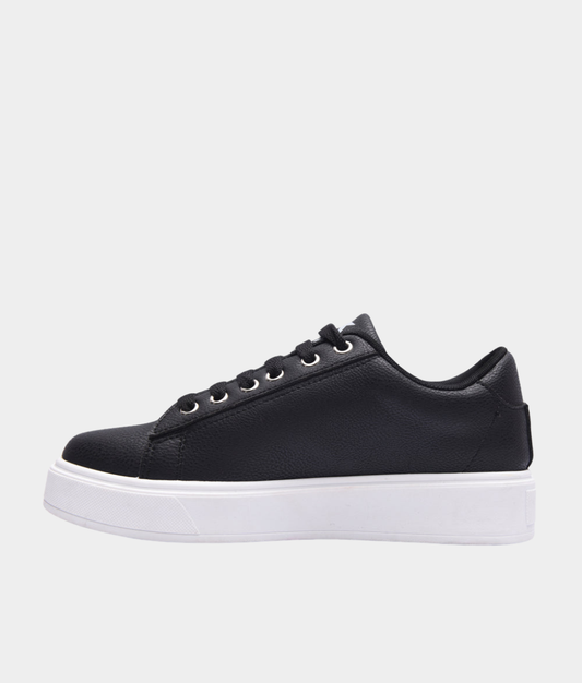 Soviet Aria Ladies Platform Sneaker – Black | Heart Detail