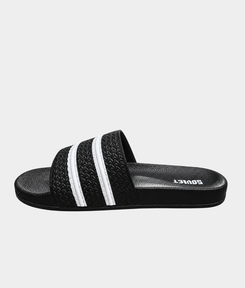 Soviet Quest Men's Stripe Pool Slide Sandal – Black & White