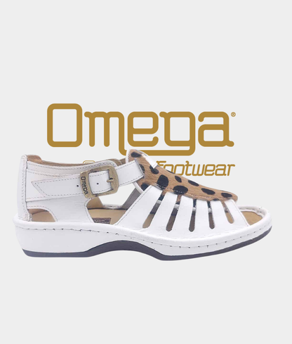 Omega Kgosi Leather Sandal – White with Cheetah Print | Unisex Genuine Leather