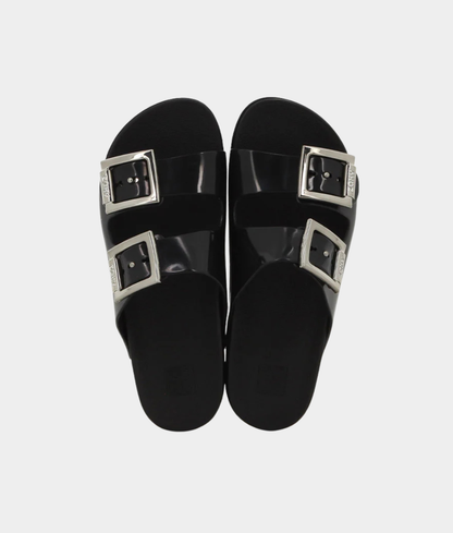 Zaxy Partner III Ladies' Double-Buckle Slide Sandals – Black