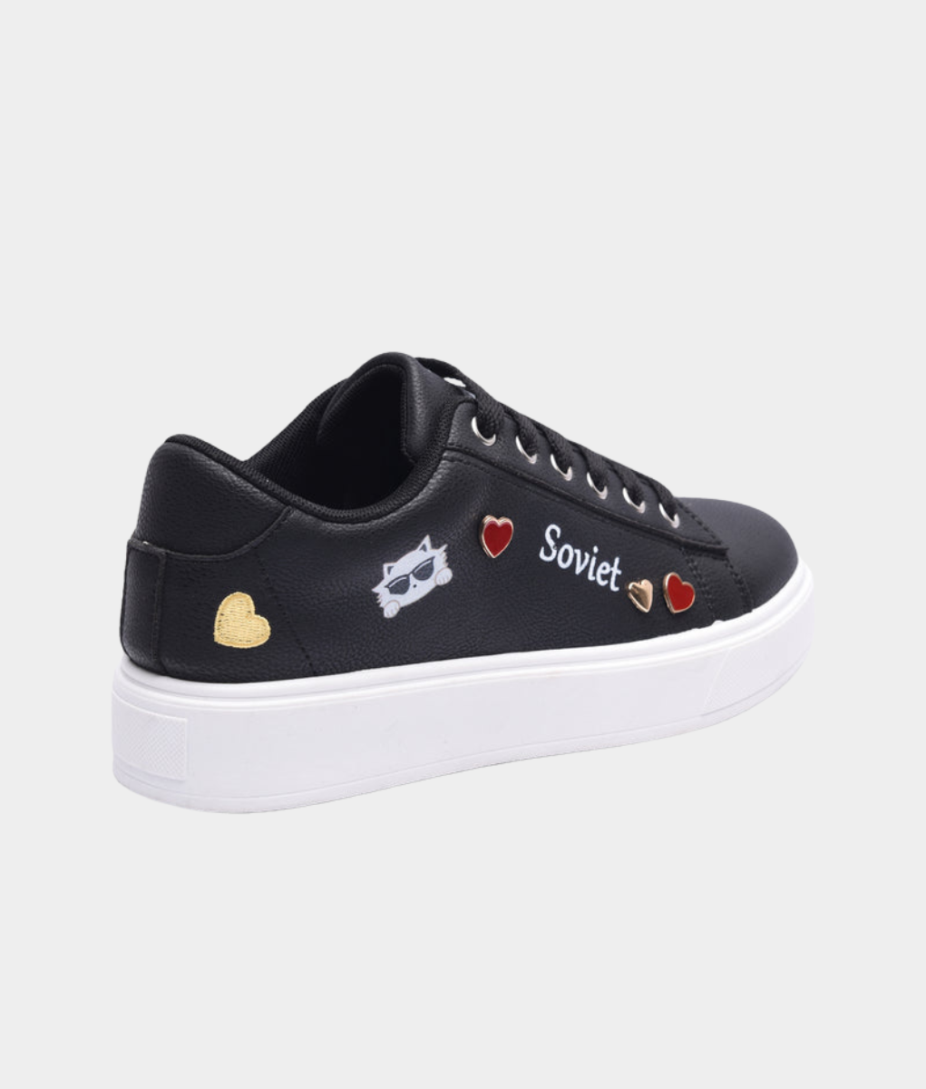 Soviet Aria Ladies Platform Sneaker – Black | Heart Detail