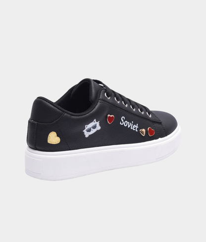Soviet Aria Ladies Platform Sneaker – Black | Heart Detail