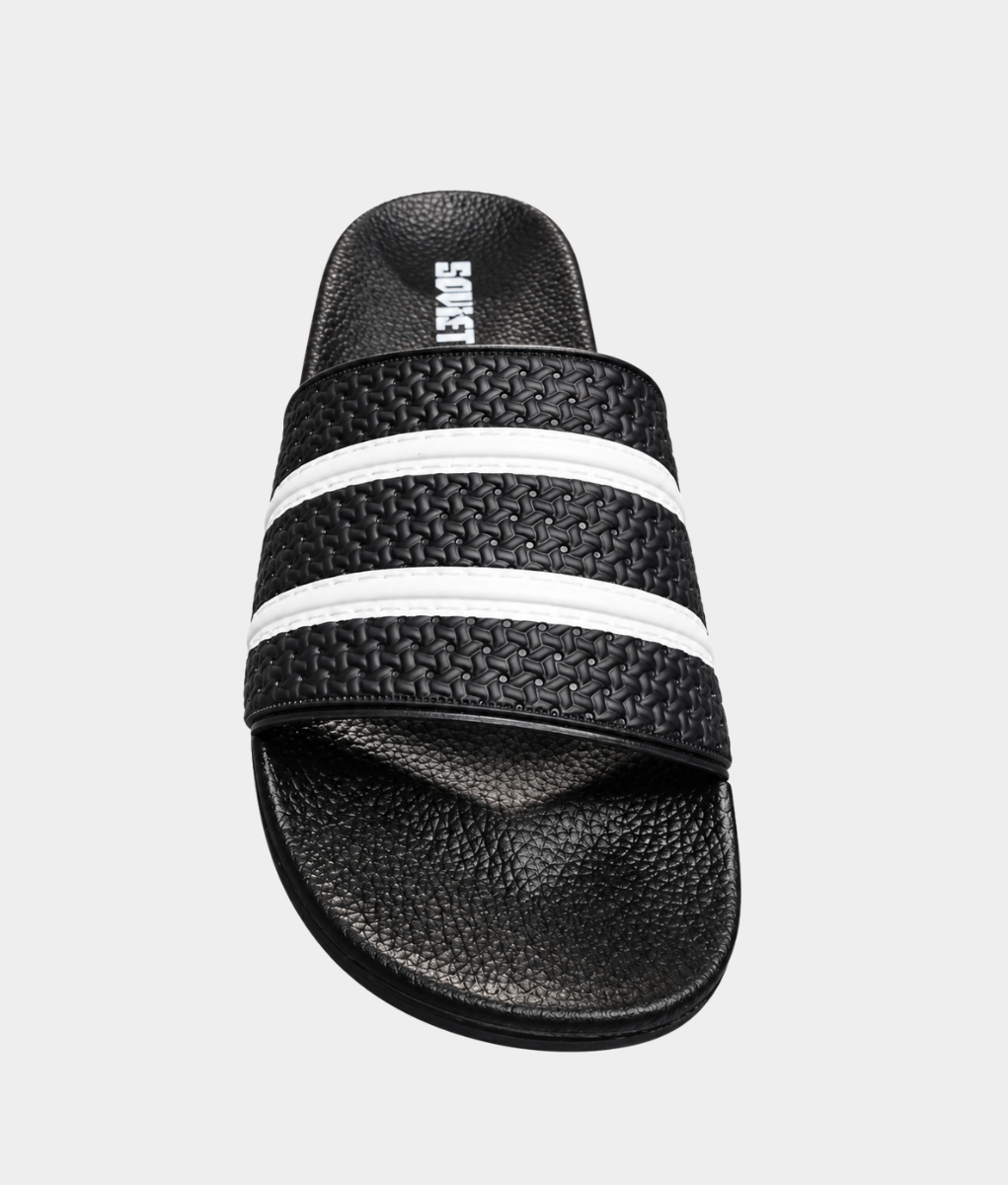 Soviet Quest Men's Stripe Pool Slide Sandal – Black & White