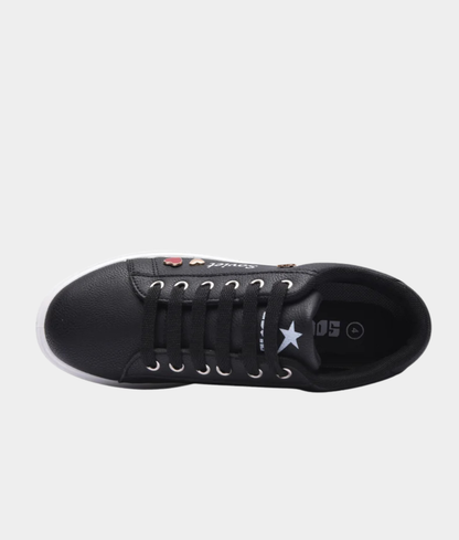Soviet Aria Ladies Platform Sneaker – Black | Heart Detail