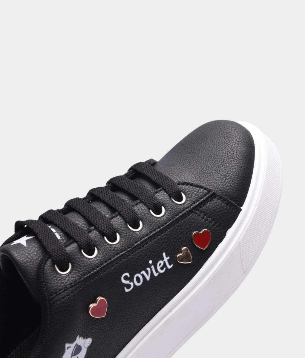 Soviet Aria Ladies Platform Sneaker – Black | Heart Detail
