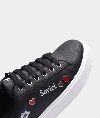 Soviet Aria Ladies Platform Sneaker – Black | Heart Detail