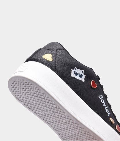 Soviet Aria Ladies Platform Sneaker – Black | Heart Detail