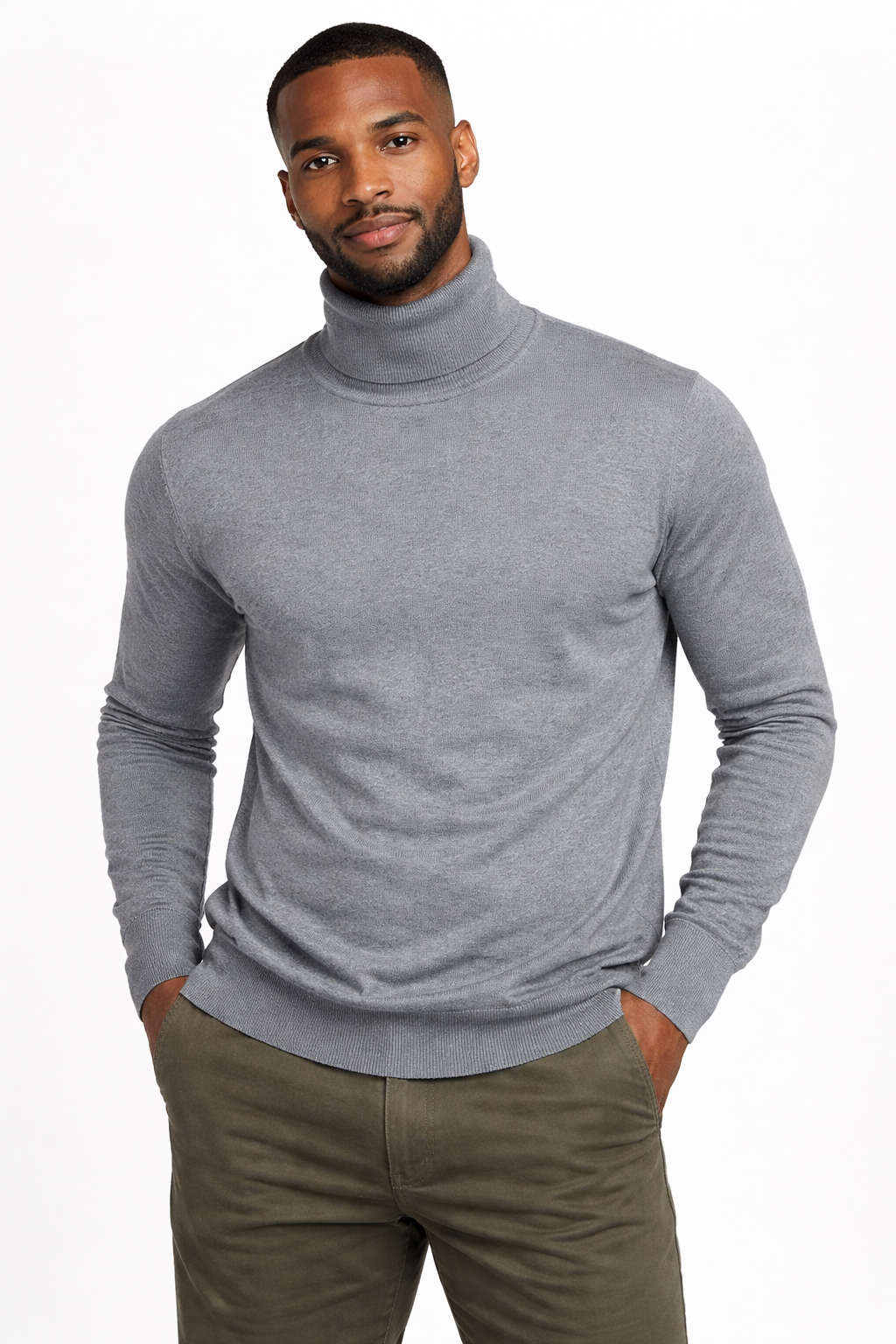 Men’s Grey Polo Neck Sweater – Budget Winter Essential