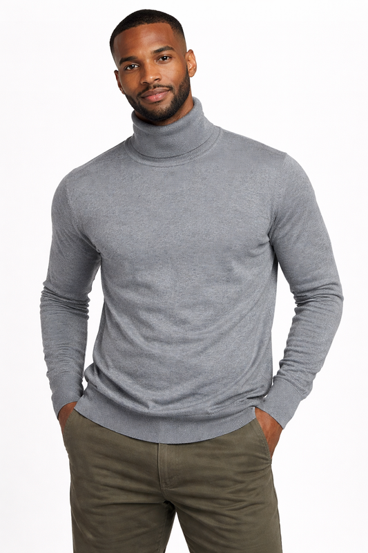 Men’s Grey Polo Neck Sweater – Budget Winter Essential