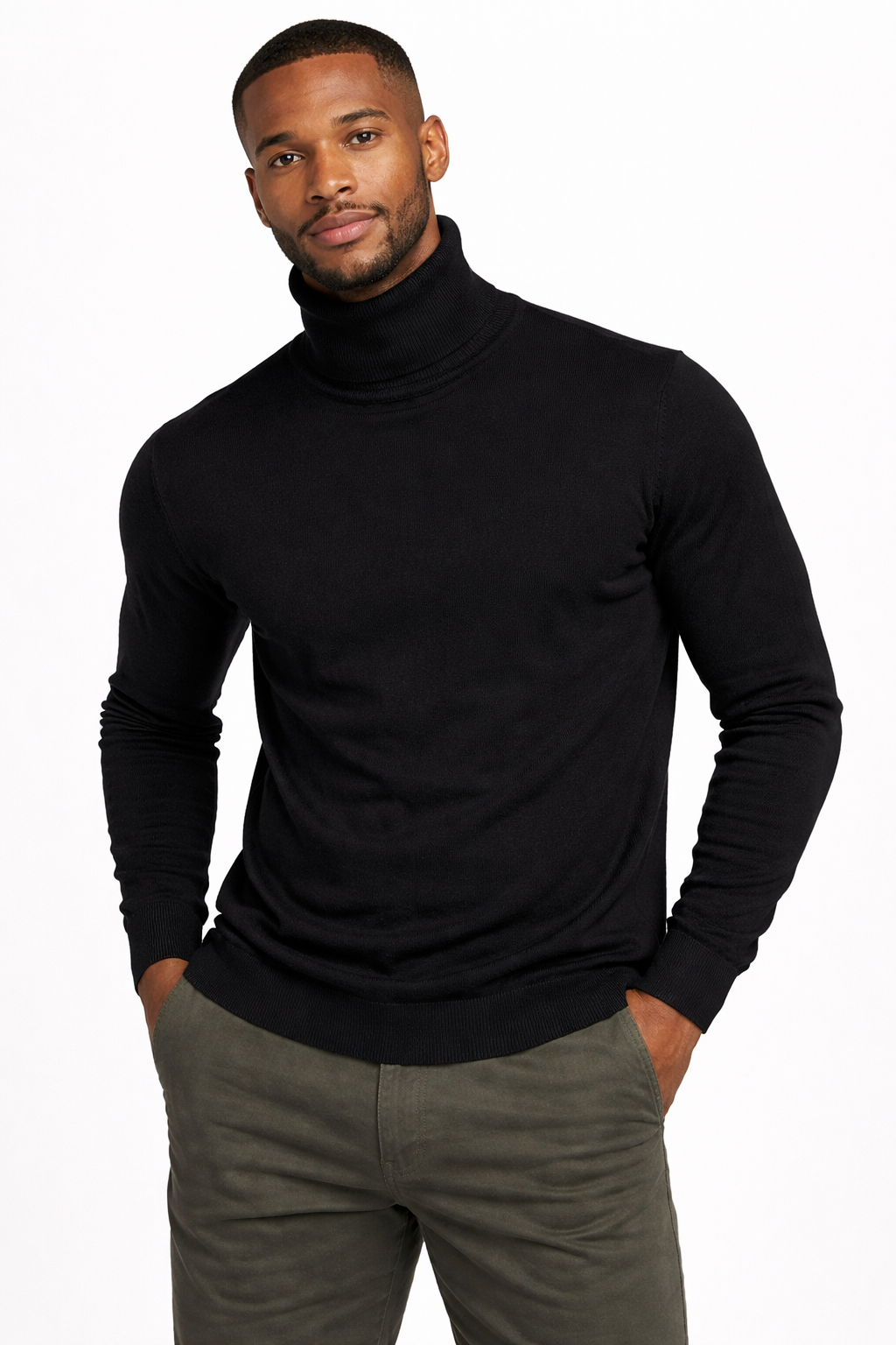 Men’s Black Polo Neck Sweater – Budget Winter Essential