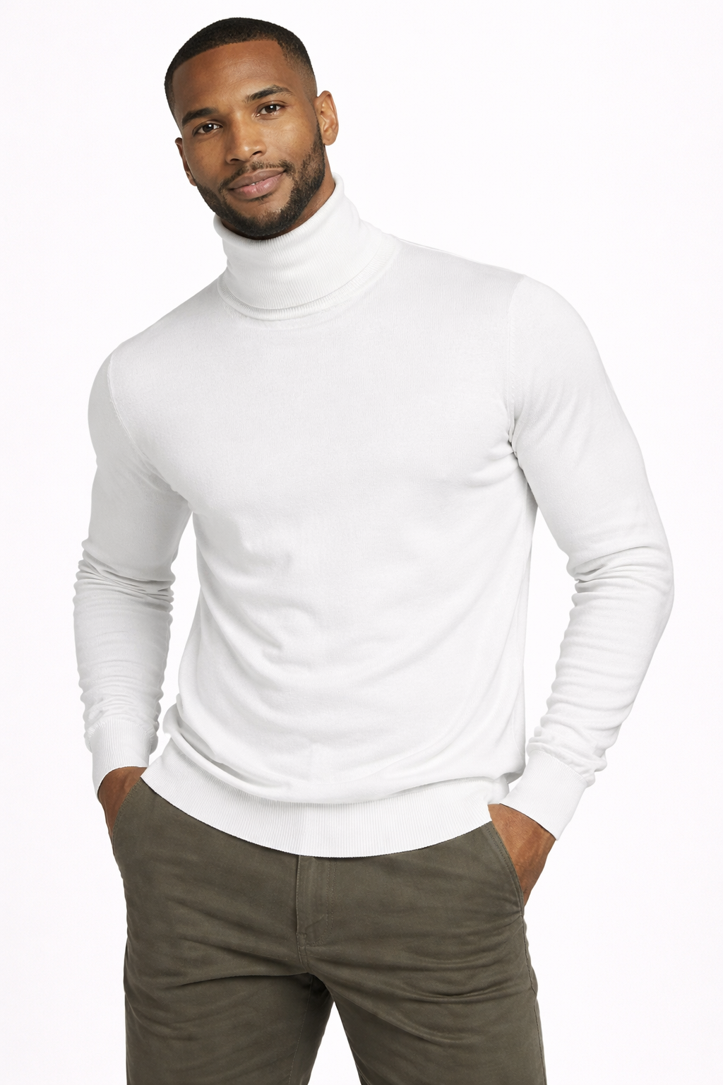 Men’s White Polo Neck Sweater – Budget Winter Essential