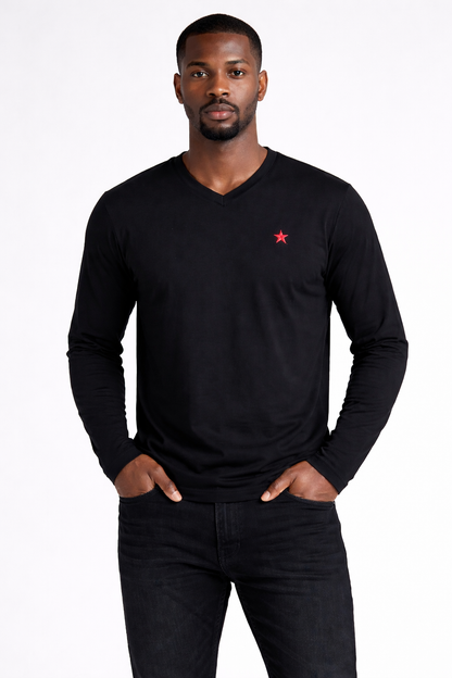 Soviet Dust Black Long Sleeve V-Neck Tee – Men’s Casual