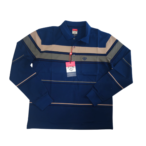 KG Men’s Long Sleeve Golf Shirt – Navy Striped Smart Casual Polo South Africa