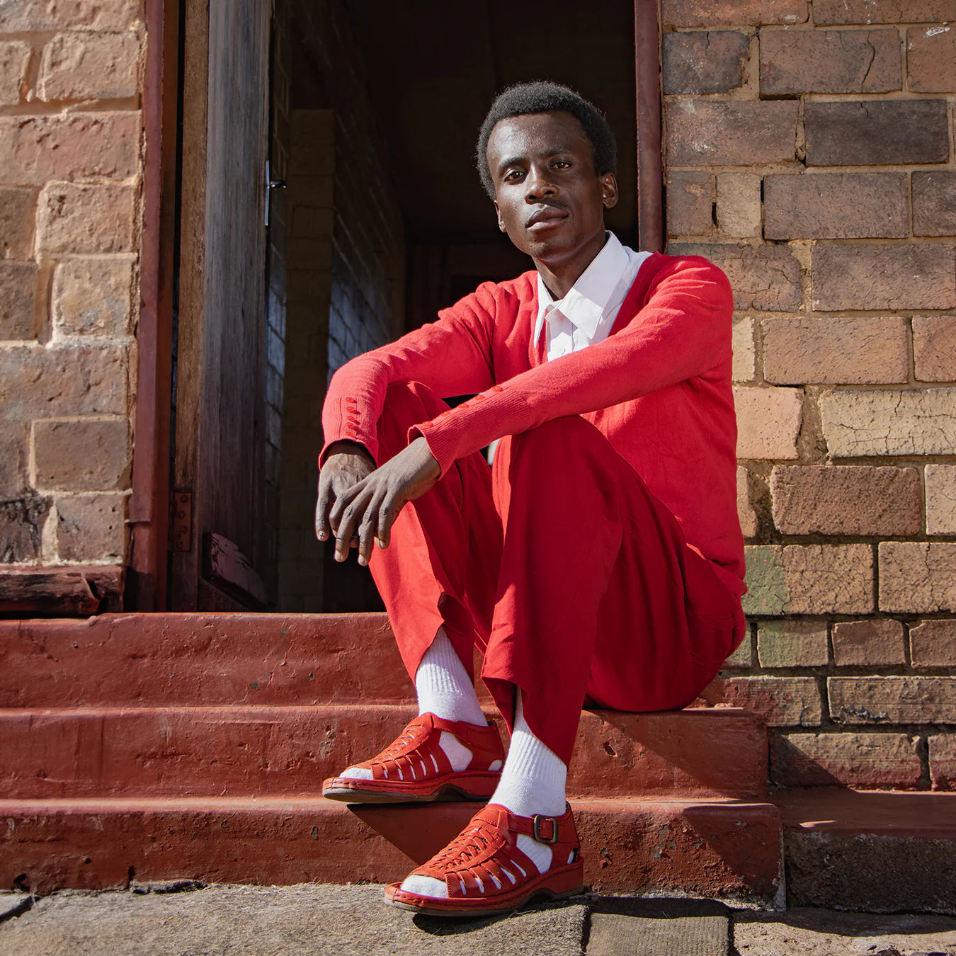 Omega Kgosi Leather Sandal – Red Soft Saddle (Unisex Genuine Leather, Adjustable Buckle)