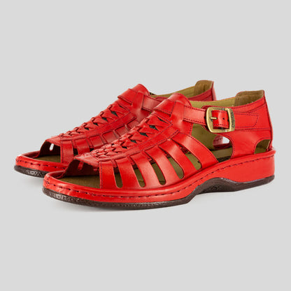 Omega Kgosi Leather Sandal – Red Soft Saddle (Unisex Genuine Leather, Adjustable Buckle)