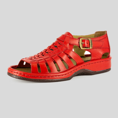 Omega Kgosi Leather Sandal – Red Soft Saddle (Unisex Genuine Leather, Adjustable Buckle)
