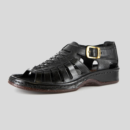 Omega Kgosi Leather Sandal – Black Soft Saddle (Unisex Genuine Leather, Adjustable Buckle)