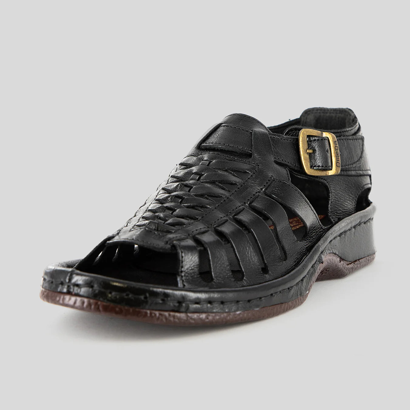 Omega Kgosi Leather Sandal – Black Soft Saddle (Unisex Genuine Leather, Adjustable Buckle)