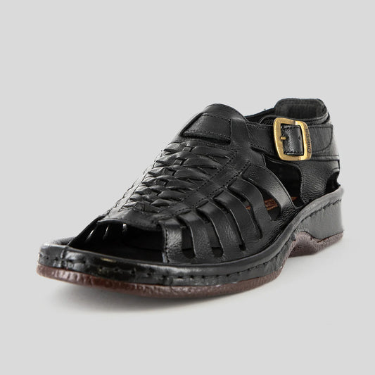 Omega Kgosi Leather Sandal – Black Soft Saddle (Unisex Genuine Leather, Adjustable Buckle)