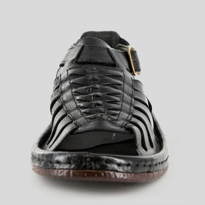 Omega Kgosi Leather Sandal – Black Soft Saddle (Unisex Genuine Leather, Adjustable Buckle)