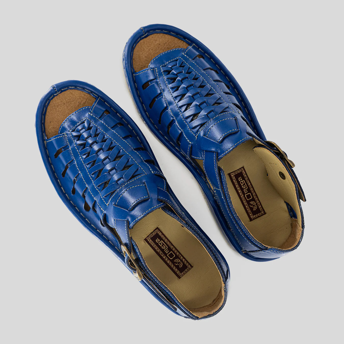 Omega Kgosi Leather Sandal – Blue Soft Saddle (Unisex Genuine Leather, Adjustable Buckle)