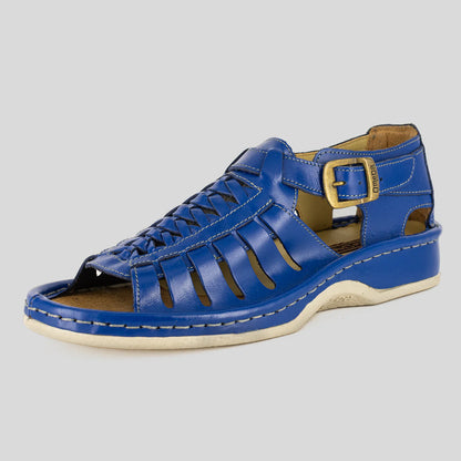 Omega Kgosi Leather Sandal – Blue Soft Saddle (Unisex Genuine Leather, Adjustable Buckle)