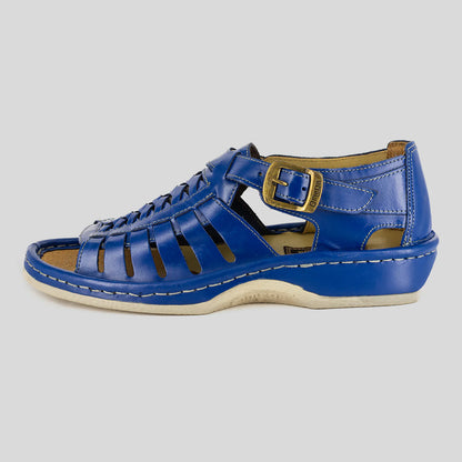 Omega Kgosi Leather Sandal – Blue Soft Saddle (Unisex Genuine Leather, Adjustable Buckle)