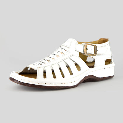 Omega Kgosi Leather Sandal – White Soft Saddle (Unisex Genuine Leather, Adjustable Buckle)