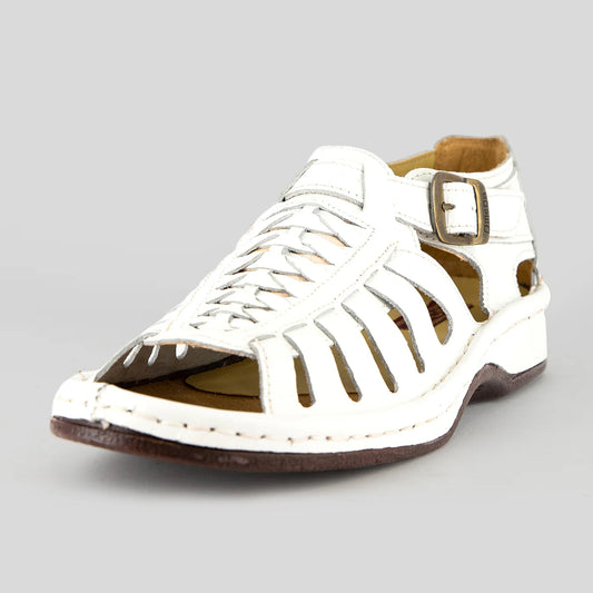 Omega Kgosi Leather Sandal – White Soft Saddle (Unisex Genuine Leather, Adjustable Buckle)