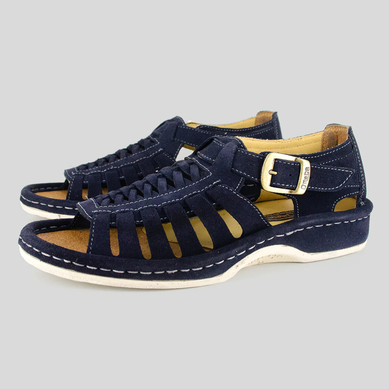 Omega Kgosi Leather Sandal – Navy Suede (Unisex Genuine Leather, Adjustable Buckle)