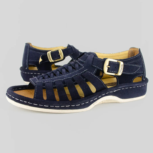 Omega Kgosi Leather Sandal – Navy Suede (Unisex Genuine Leather, Adjustable Buckle)