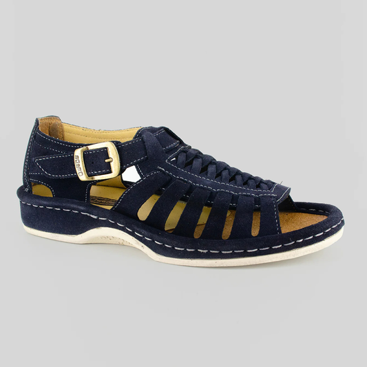 Omega Kgosi Leather Sandal – Navy Suede (Unisex Genuine Leather, Adjustable Buckle)