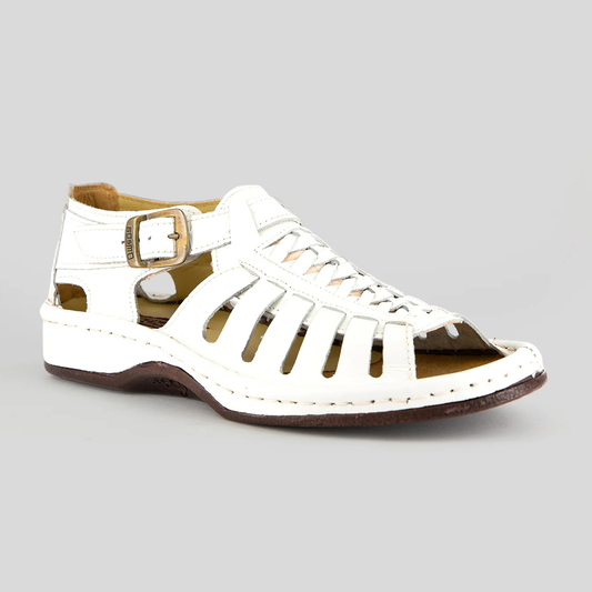 Omega Kgosi Leather Sandal – White Soft Saddle (Unisex Genuine Leather, Adjustable Buckle)