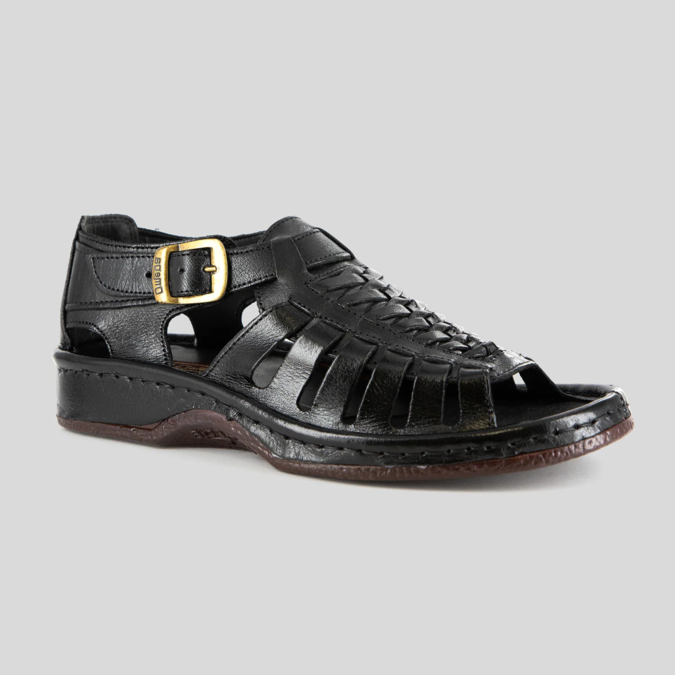 Omega Kgosi Leather Sandal – Black Soft Saddle (Unisex Genuine Leather, Adjustable Buckle)