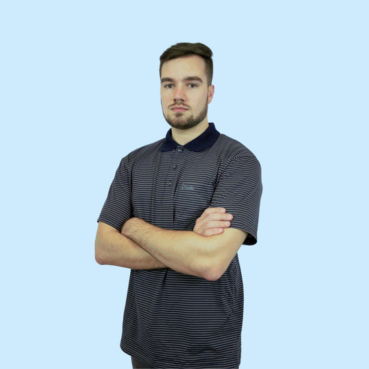 Pointer - Flat Grey/Navy - Candy Stripe Short Sleeve Golfer