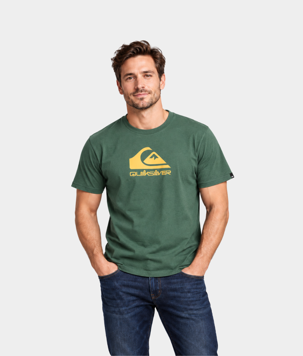 Quiksilver Men's Logo T-Shirt – Forest Green & Yellow