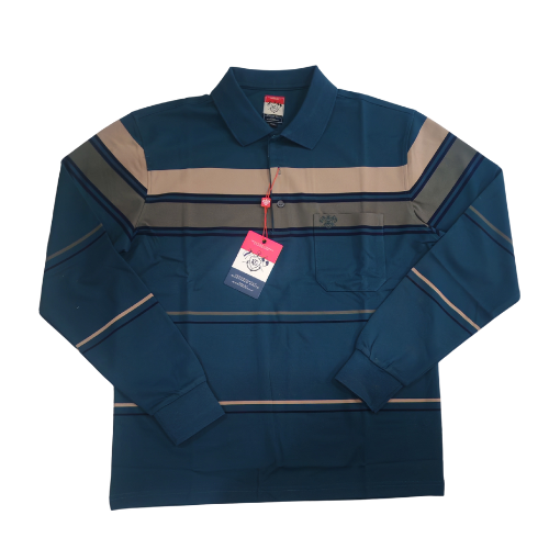 KG Men’s Long Sleeve Golf Shirt – Green Striped Smart Casual Polo South Africa