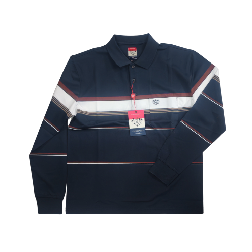 KG Men’s Long Sleeve Golf Shirt – Grey Striped Smart Casual Polo South Africa